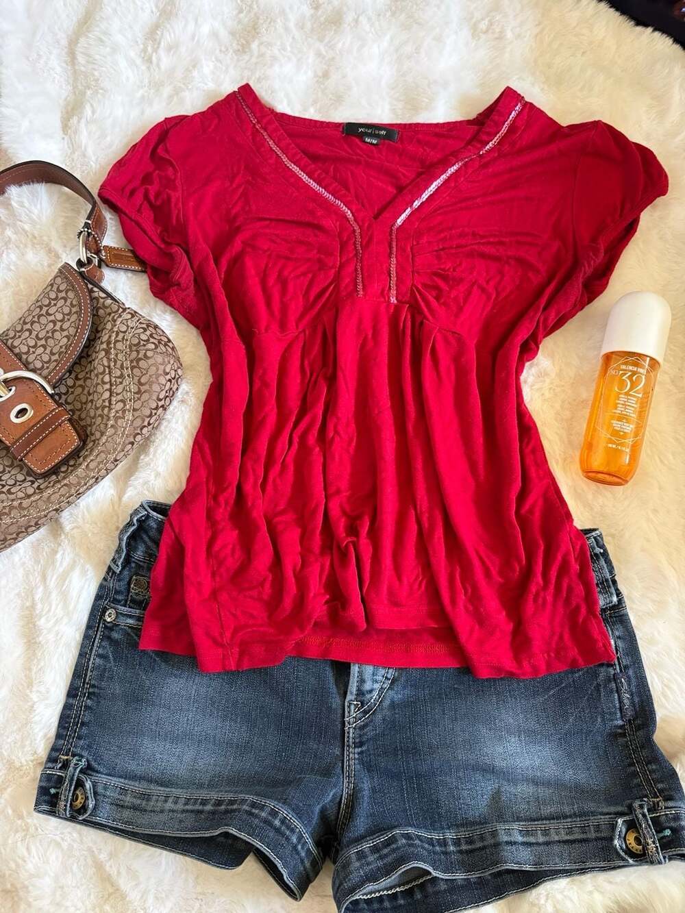 Your|Self Red V-Neck Sequin Top Size M/M
